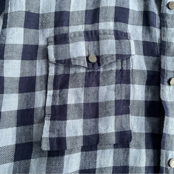 Michael Kors 100% Linen Shirt XL Blue Tailored Fit Pocket Plaid Snap Western Y2K - Picture 11 of 11